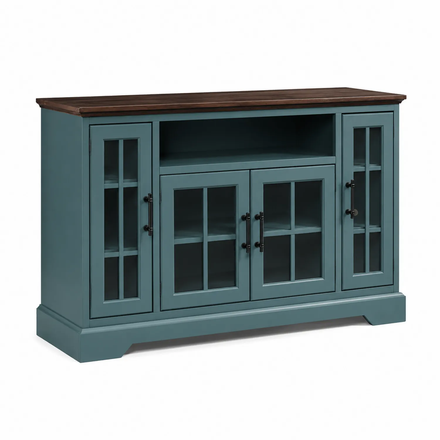 Aparador de Madera con Puertas de Vidrio Azul y Marrón