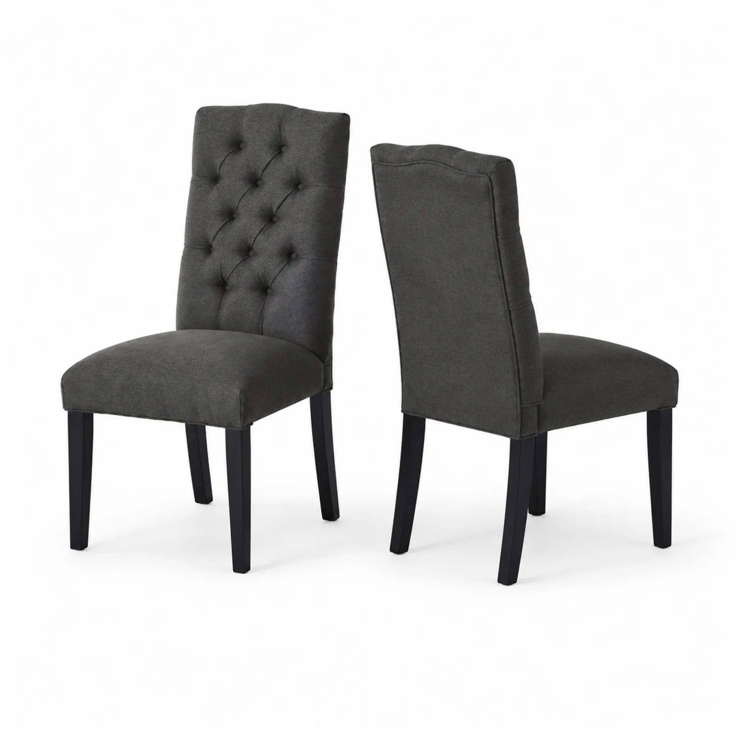 Juego de 2 sillas de comedor de poliéster y madera, gris oscuro