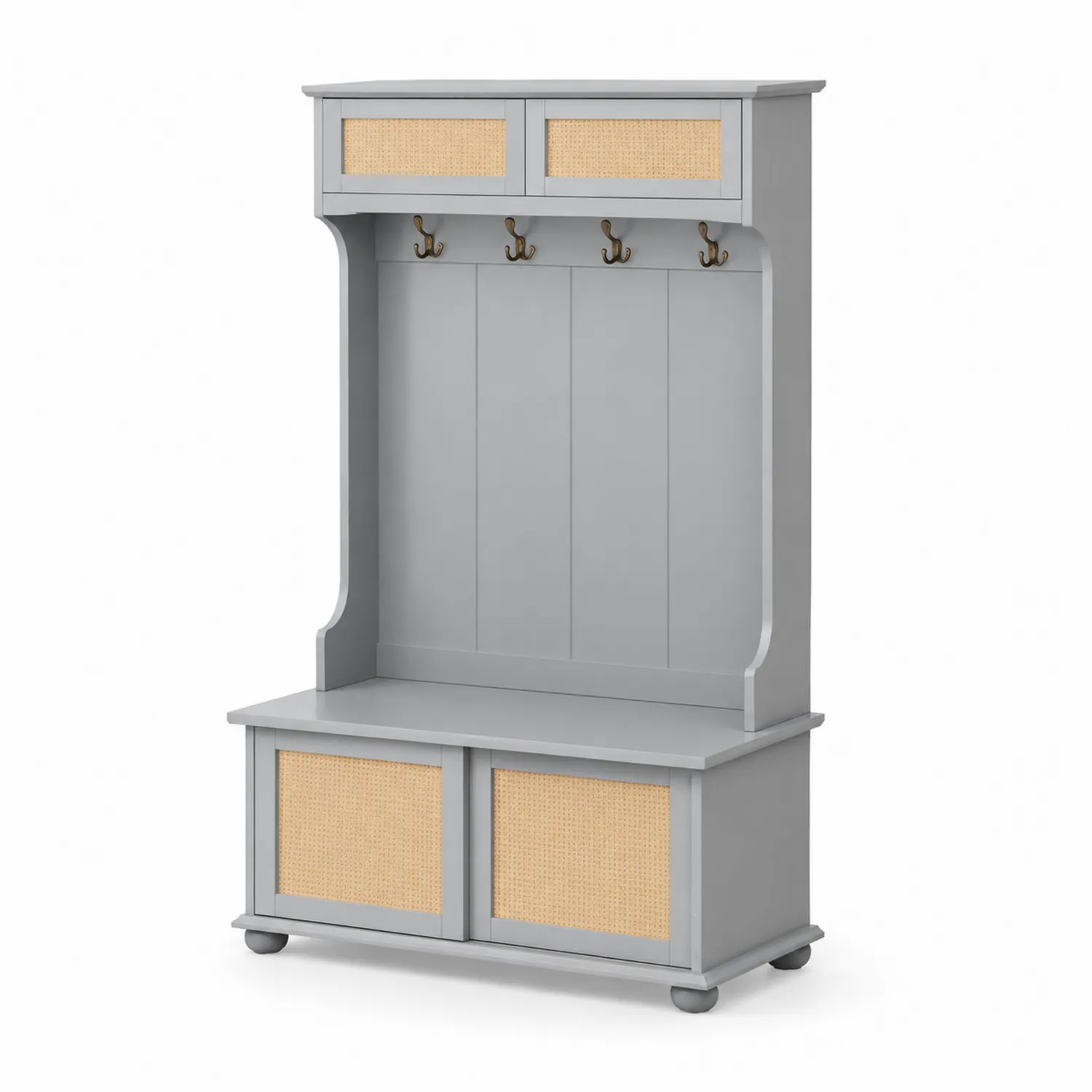 Perchero de Entrada de MDF con Paneles de Ratán Gris 180cm