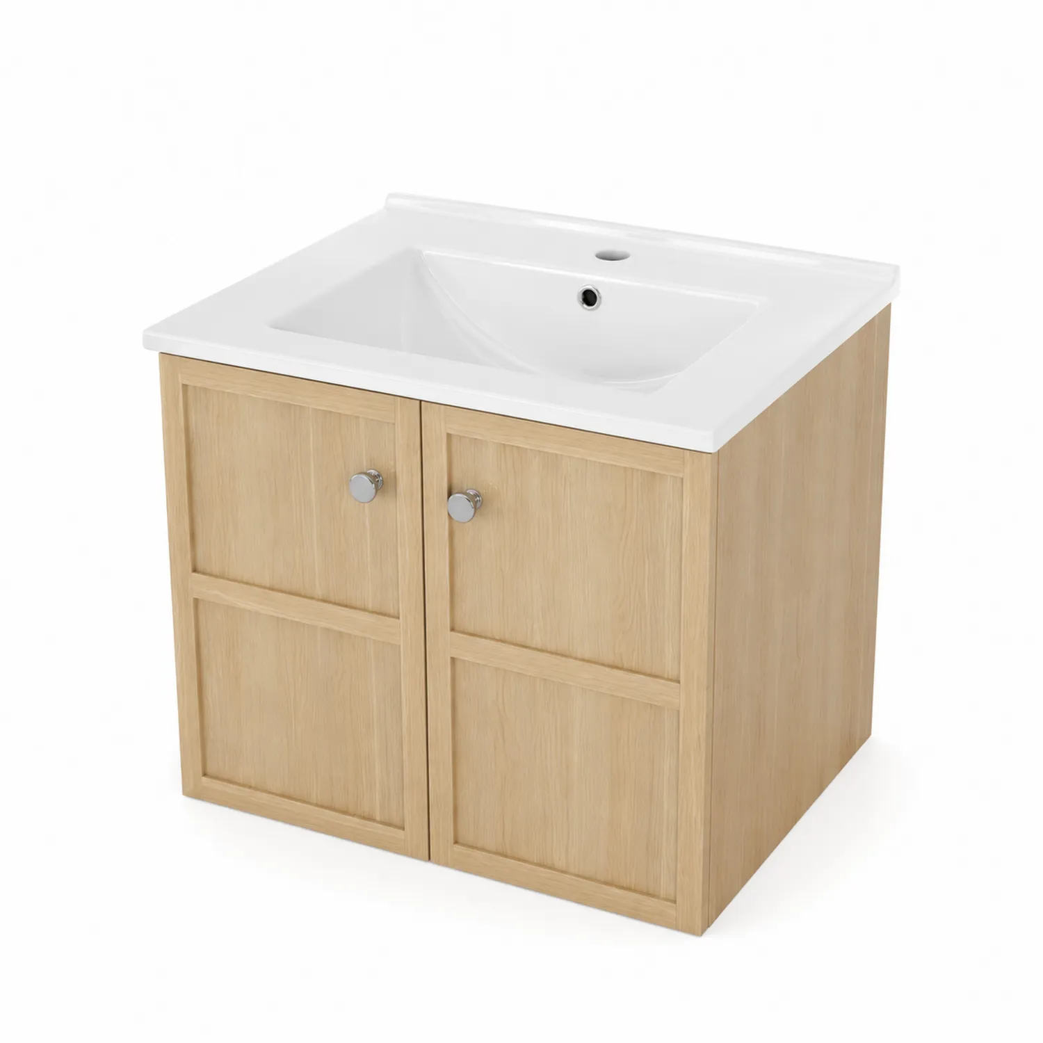 Mueble de lavabo de madera y porcelana 60x45x85 cm Blanco y Natural