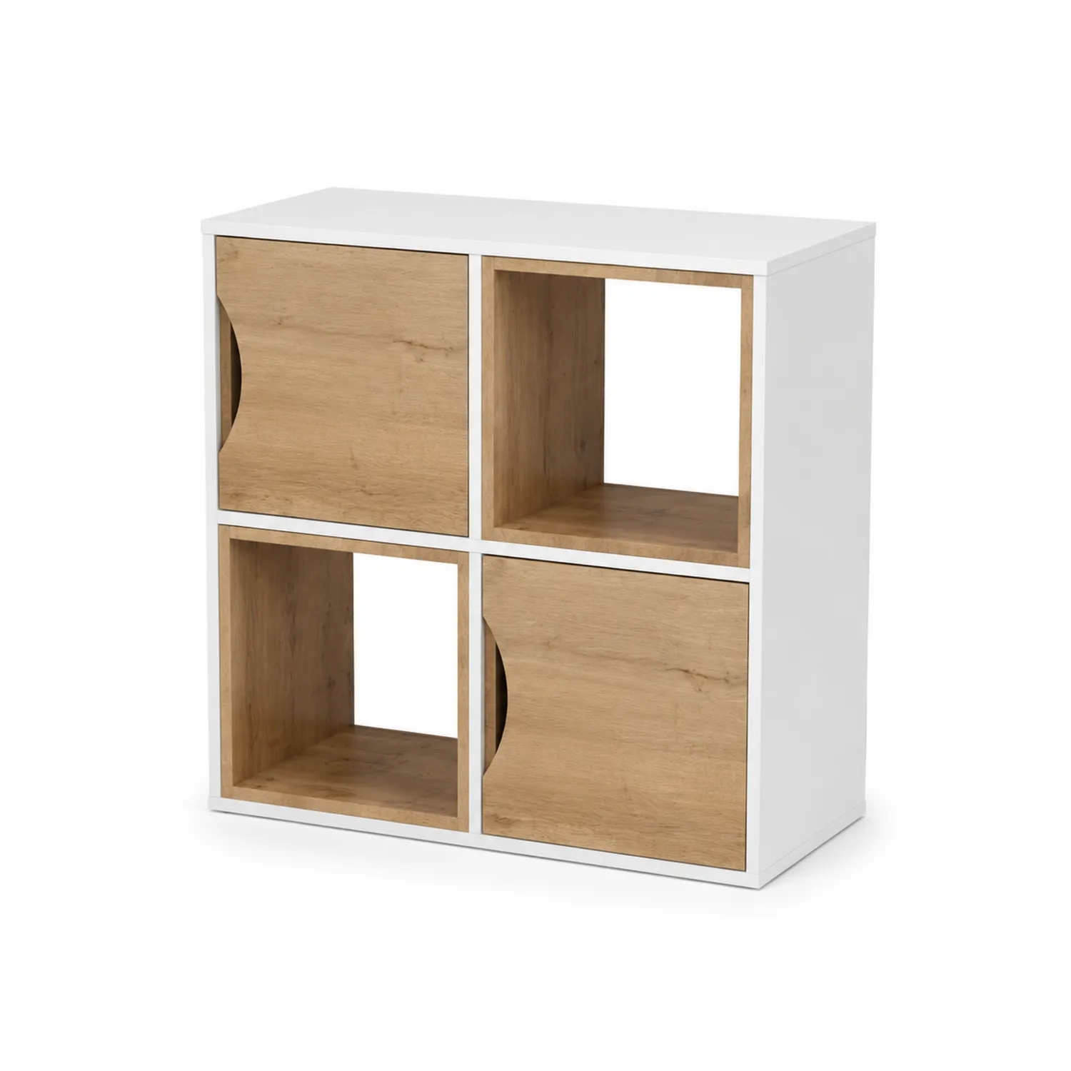Estantería de MDF Blanco y Roble con 4 Cubículos