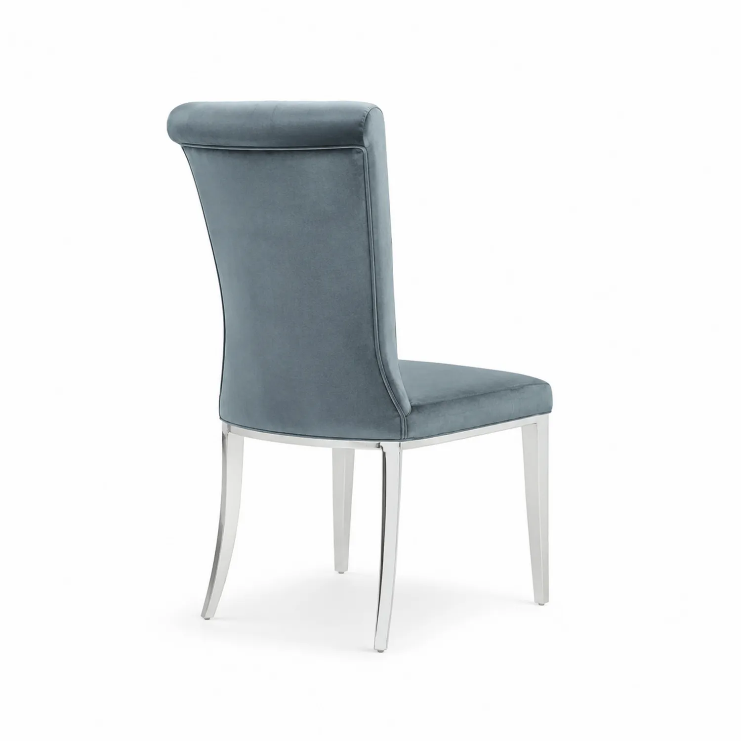 Silla de comedor de terciopelo gris con patas de acero