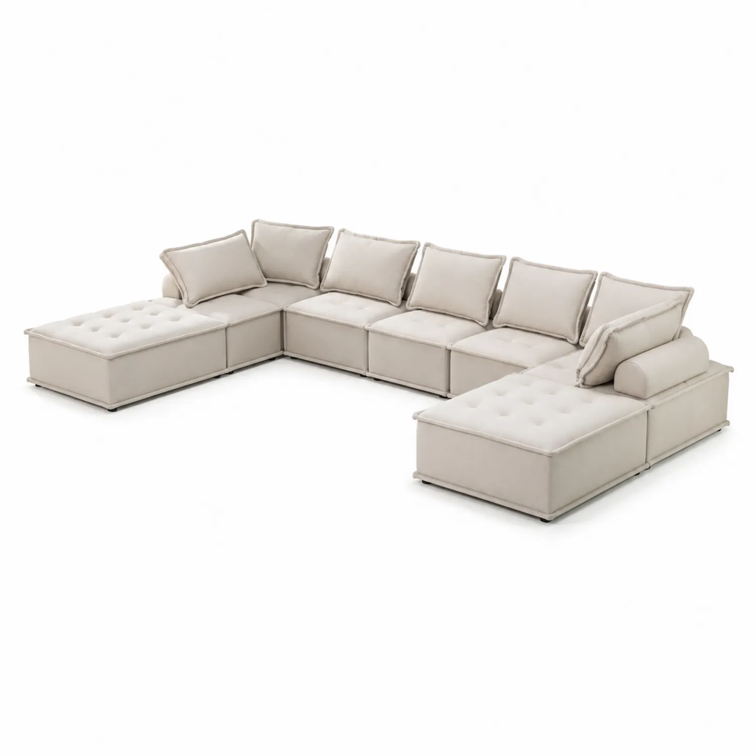 Sofá modular en tela poliéster beige con 7 módulos