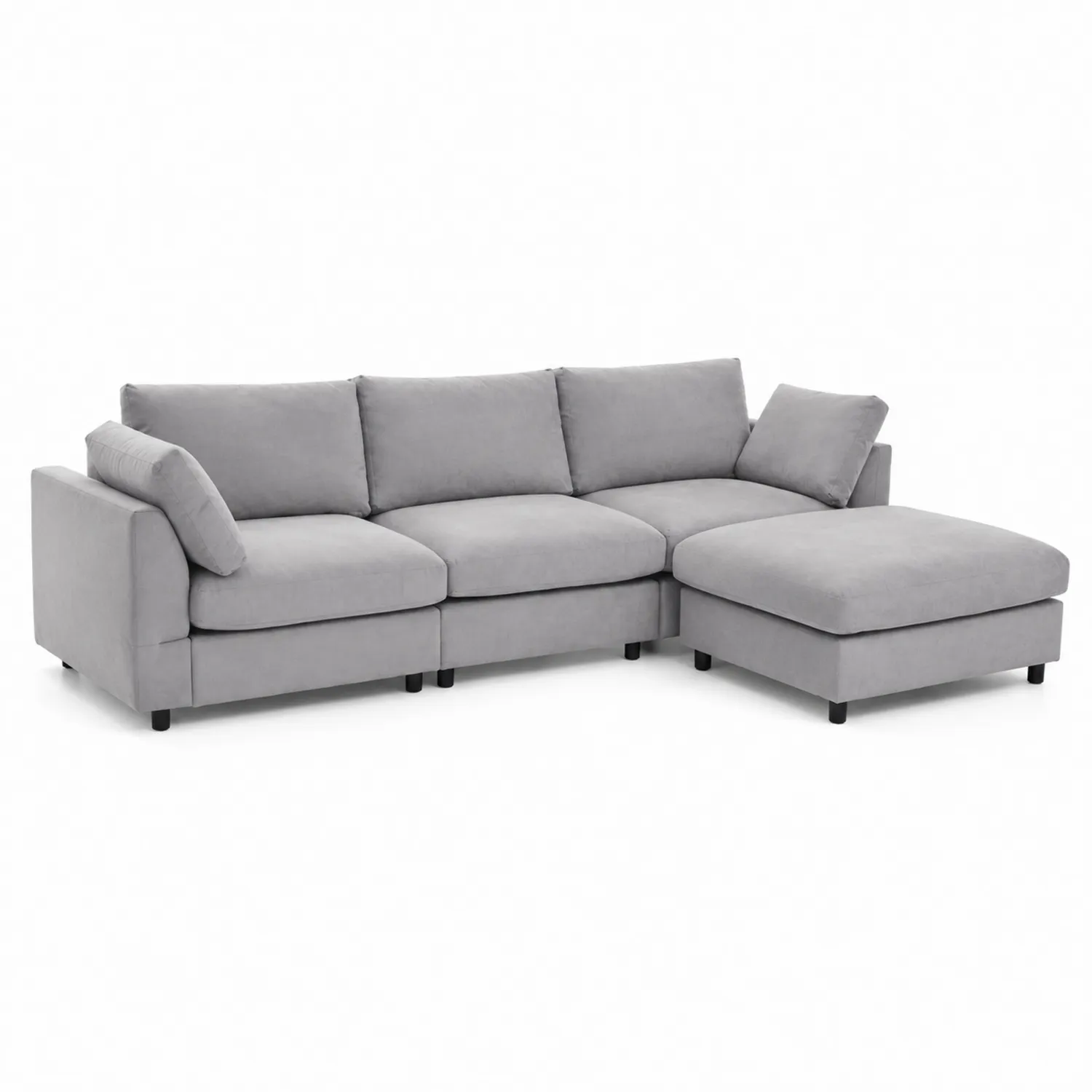 Sofá Seccional en L de Tela Gris con Chaise Longue