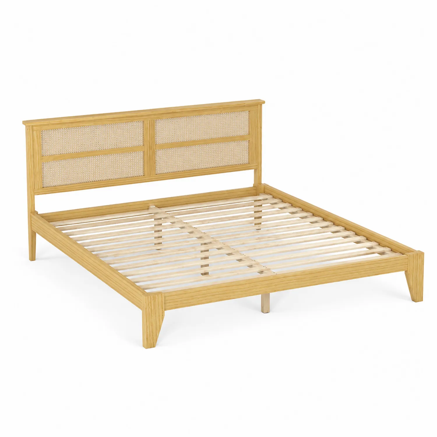 Cama de Madera de Haya con Cabecero de Ratán 200x150cm