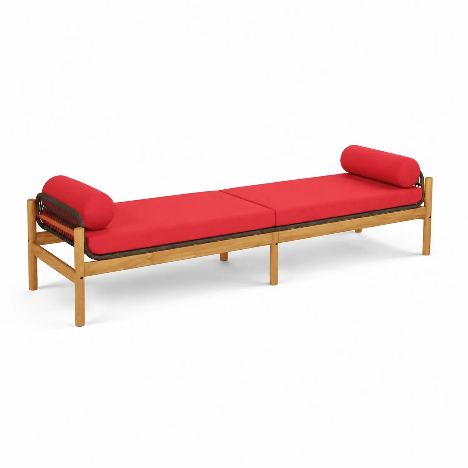 Banco de Madera de Acacia con Cojines Rojos