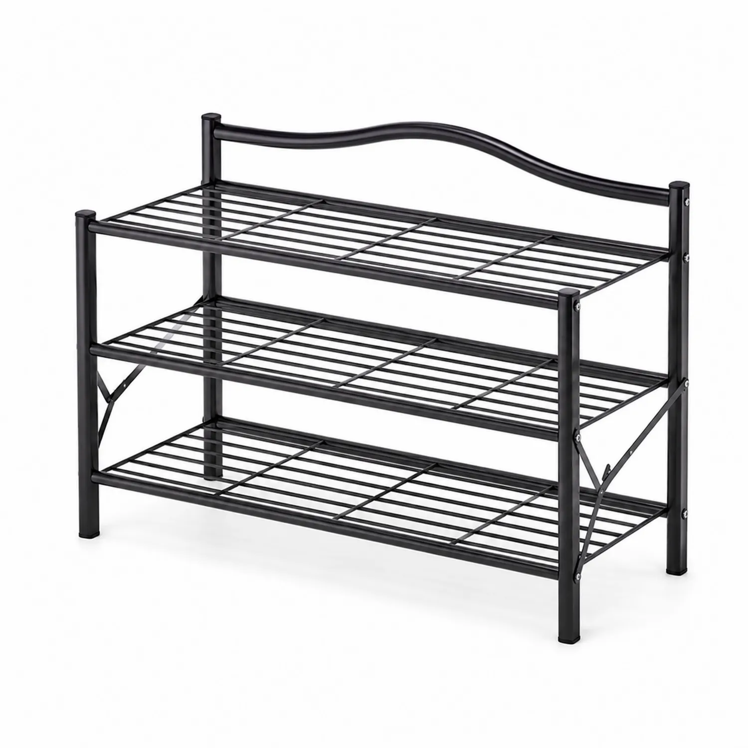 Estante para Zapatos de Metal Negro 3 Niveles 70x26x55 cm