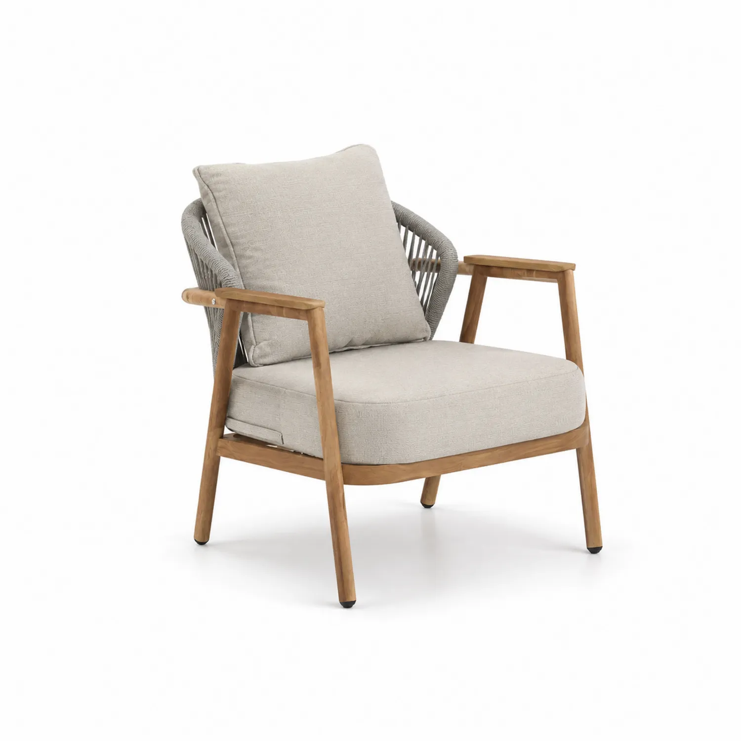 Sillón de Madera de Teca y Cuerda Beige para Exterior