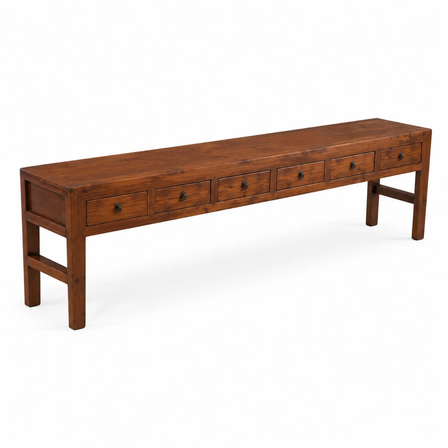 Mesa consola de madera de pino con 6 cajones 200x35x50 cm