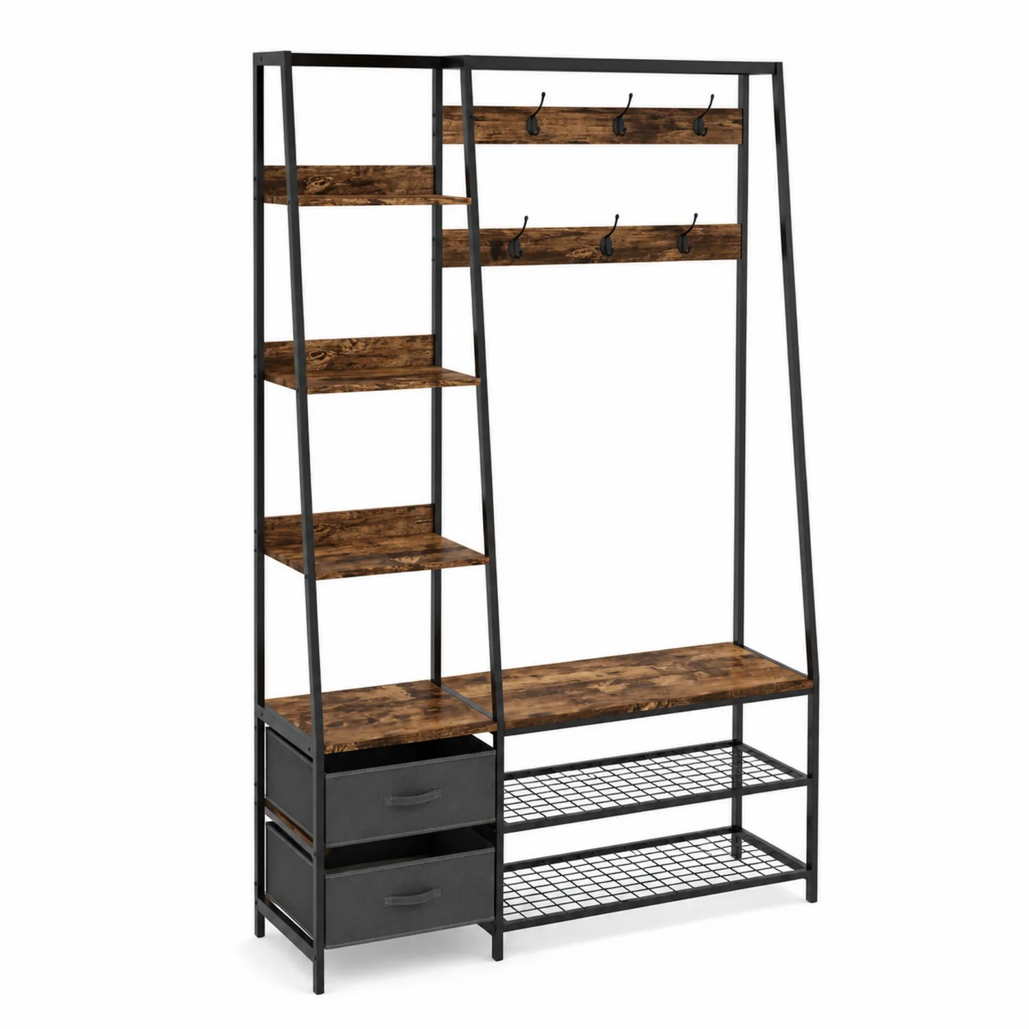 Estantería de Madera y Metal con Perchero 180x120x40cm Marrón/Negro