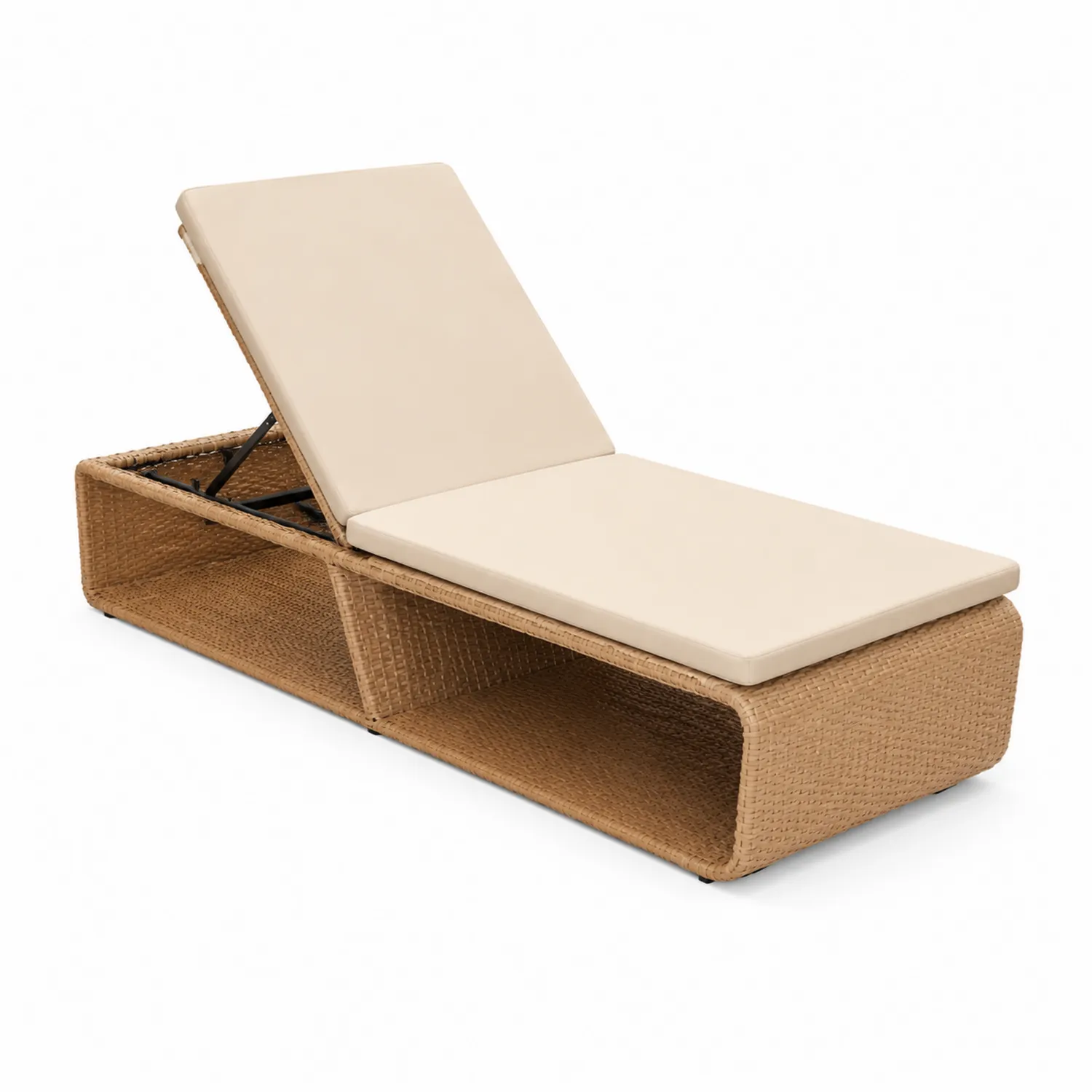 Tumbona Reclinable de Ratán Sintético Beige para Exterior