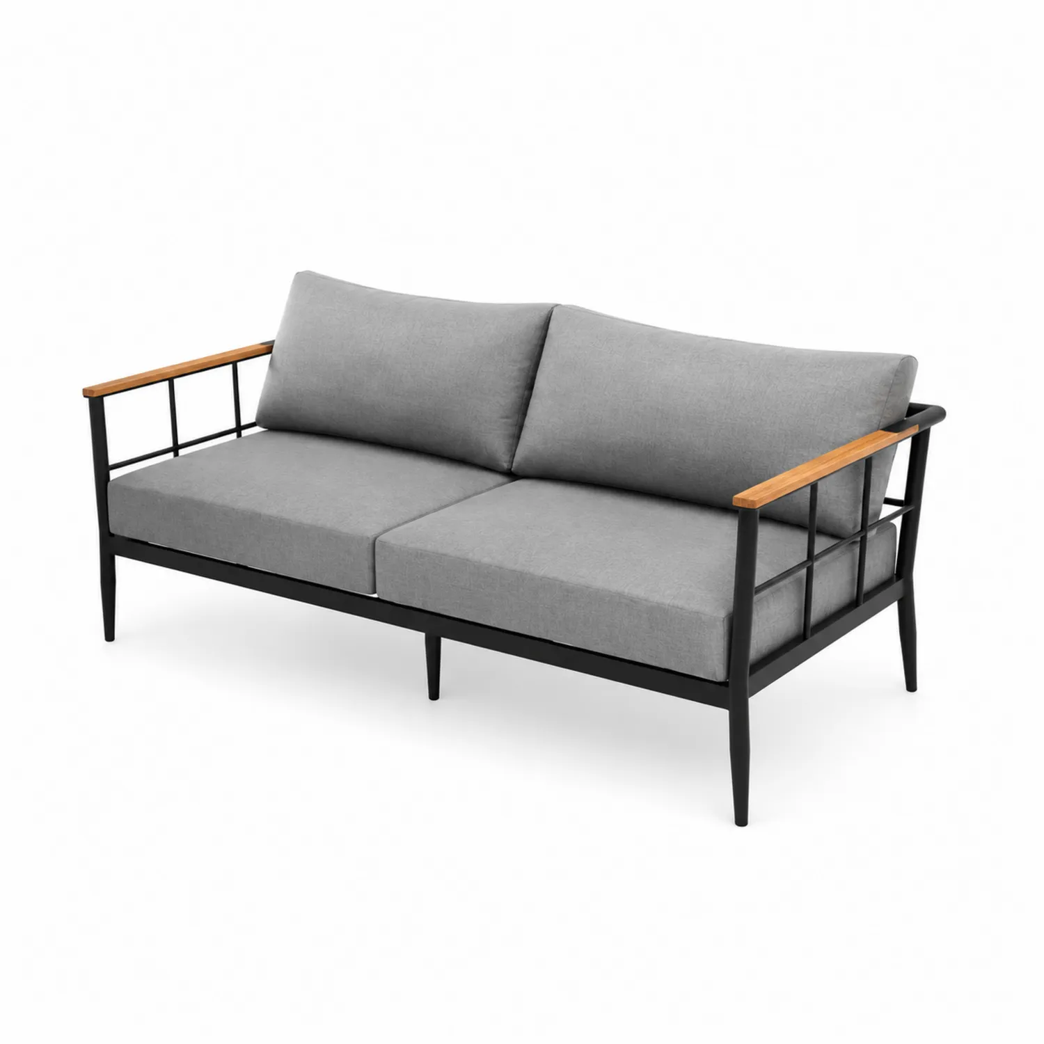 Sofá de Aluminio y Madera con Cojines de Lona Gris 140cm
