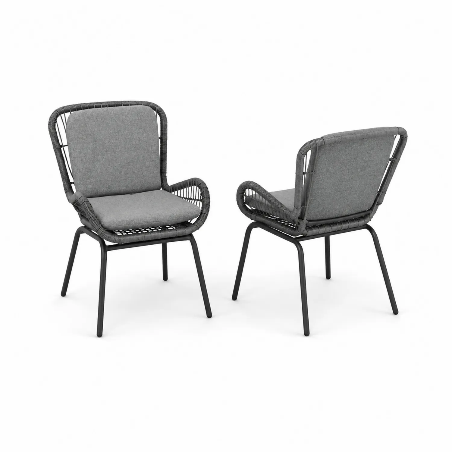 Sillas de jardín de metal y cojines de algodón gris 58x62x88 cm juego de 2