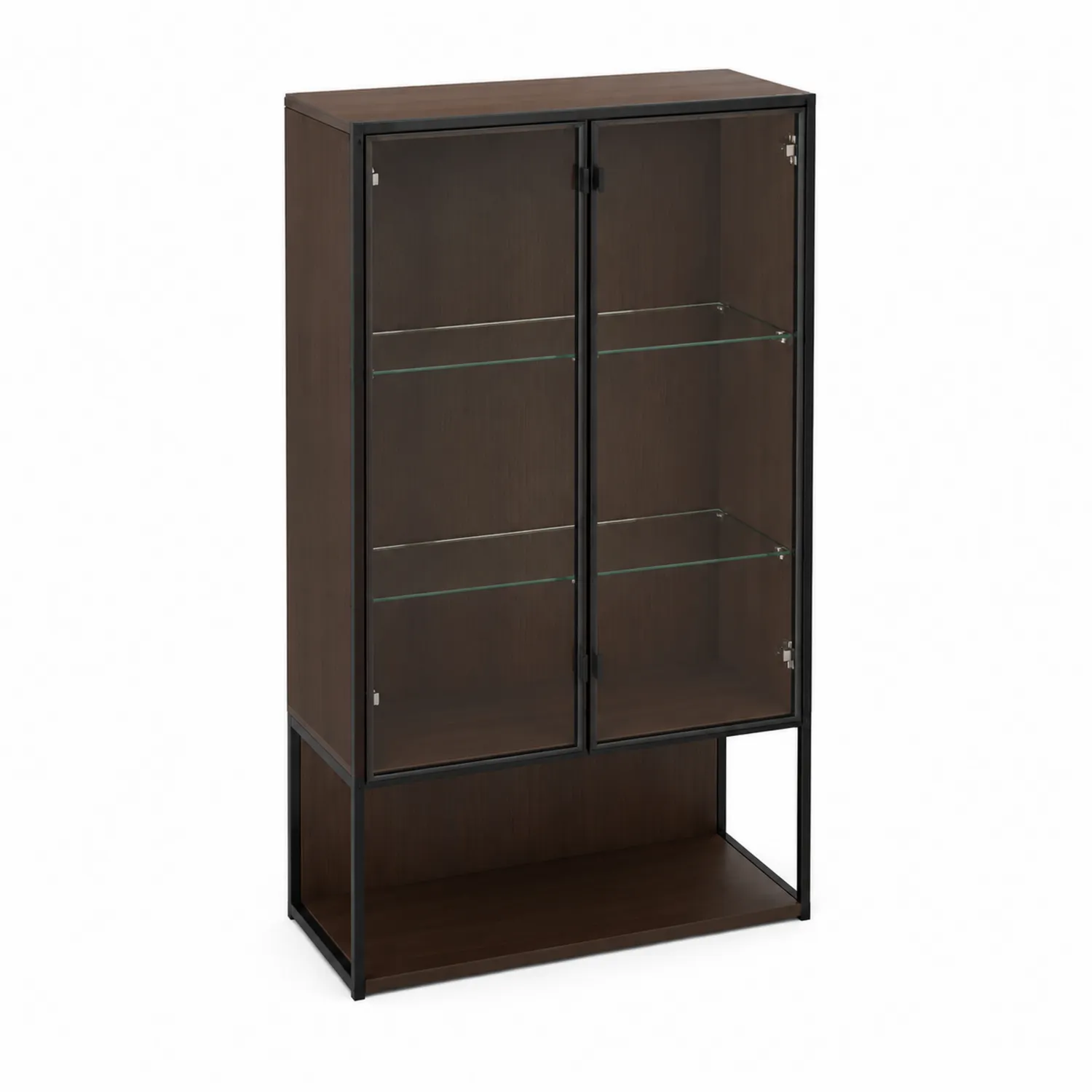 Vitrina de Madera con Puertas de Vidrio y Estructura Metálica Marrón Oscuro