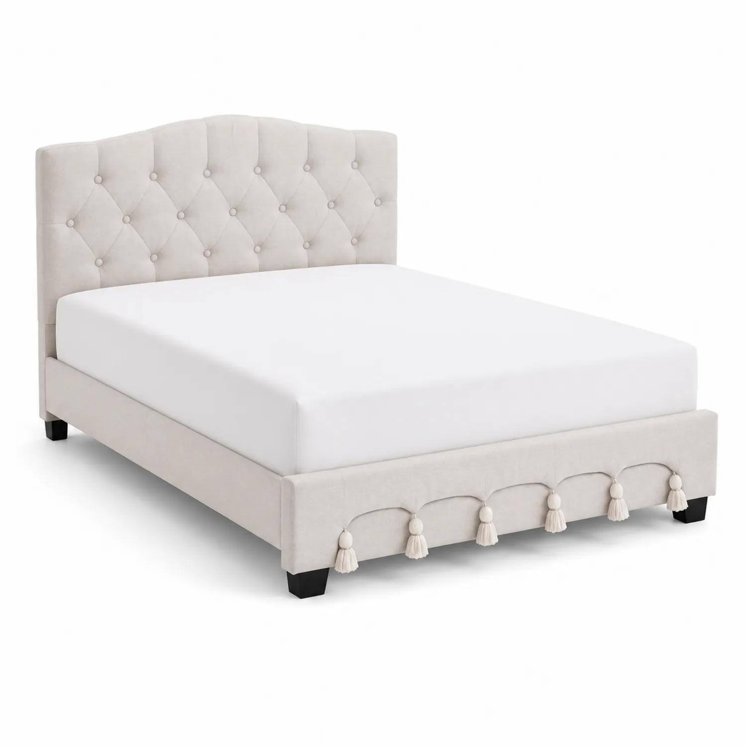Cama de Tela con Cabecero Capitoné 200x160 cm Terciopelo Beige