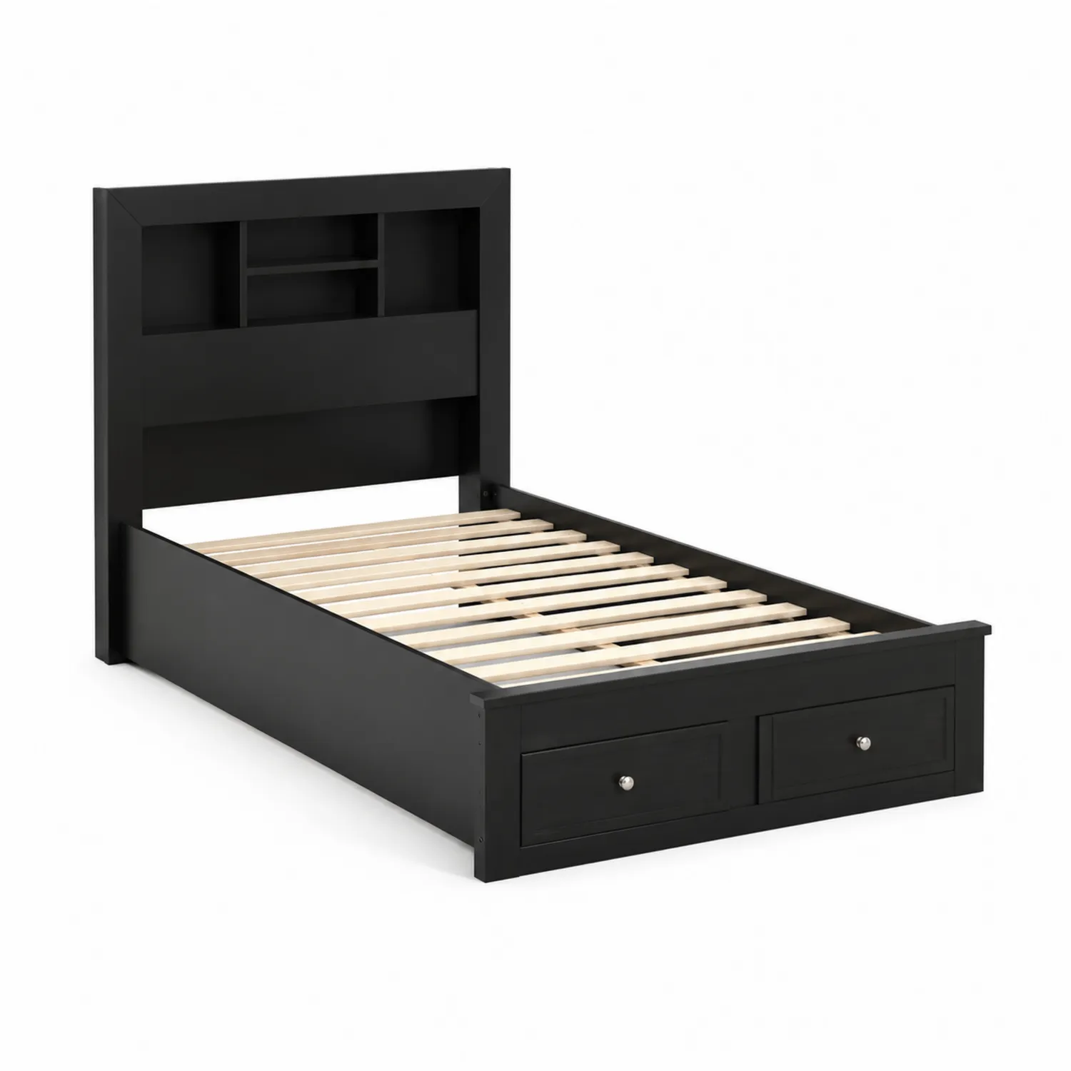 Cama de Madera con Cajones y Estantería 200x90 cm Negro