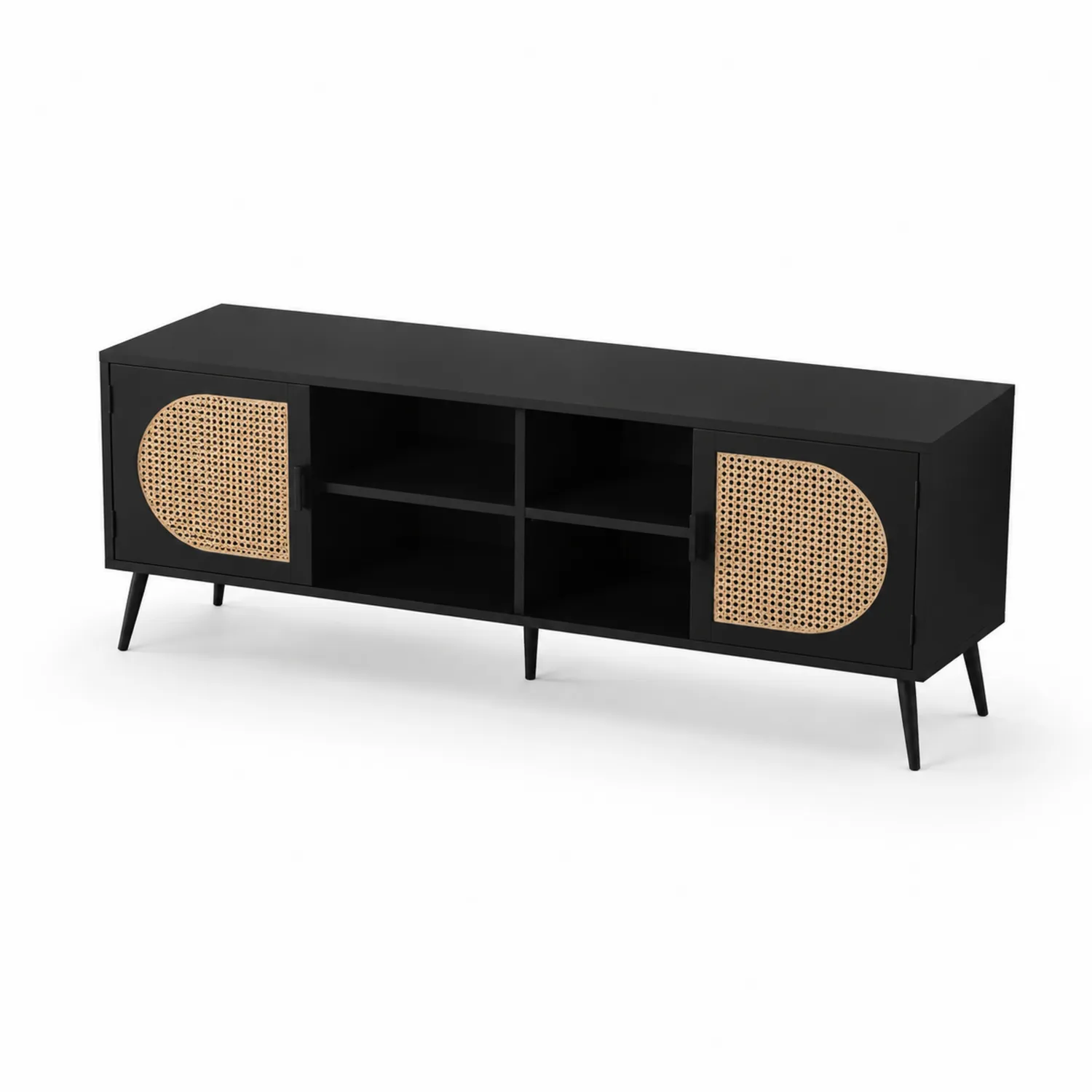 Mesa de TV de Metal Negro y Ratán 150 cm