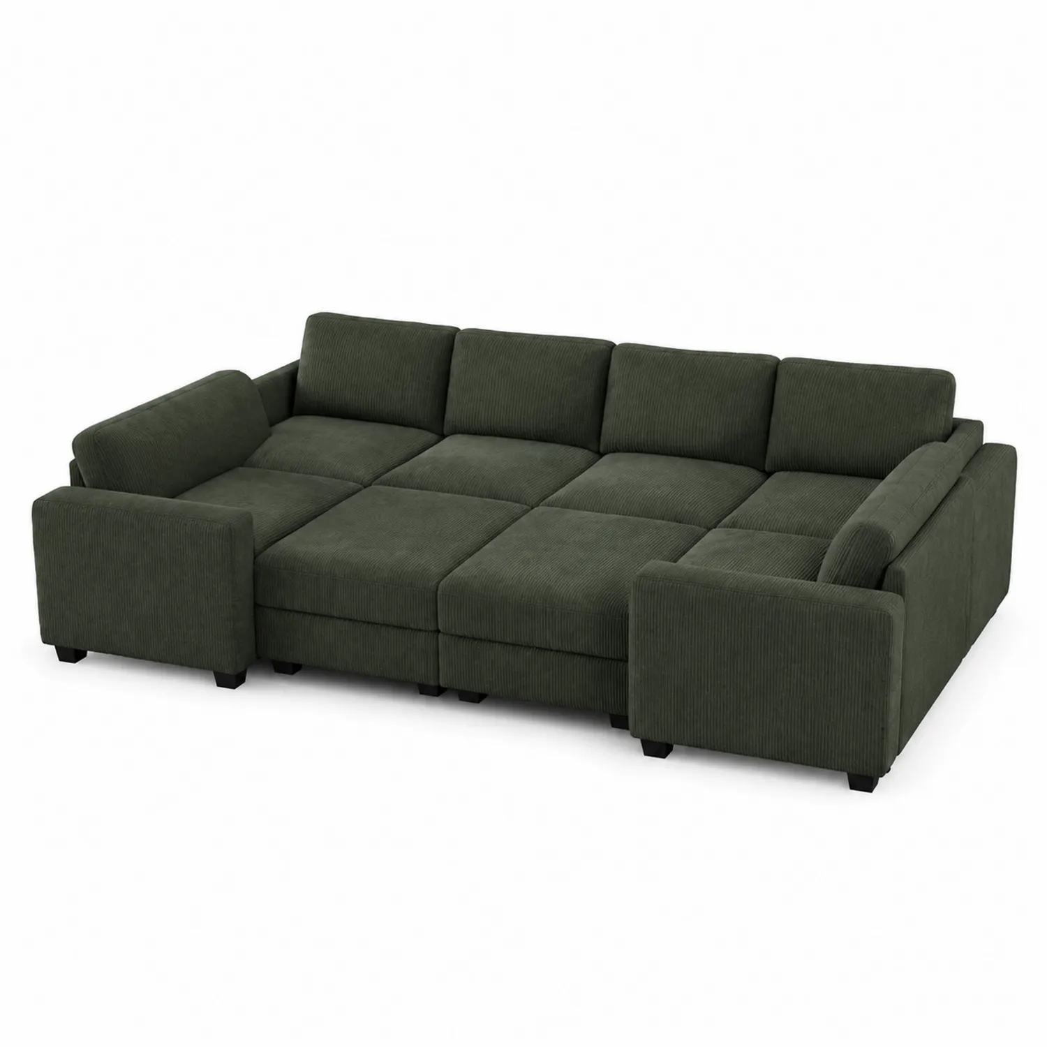 Sofá modular de pana verde oscuro 300x200 cm