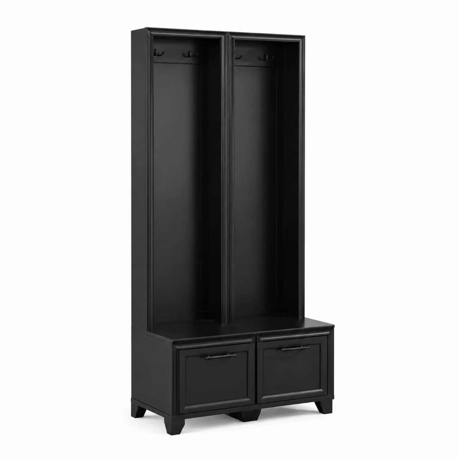 Perchero de Madera con Compartimentos Dobles y Banco Negro