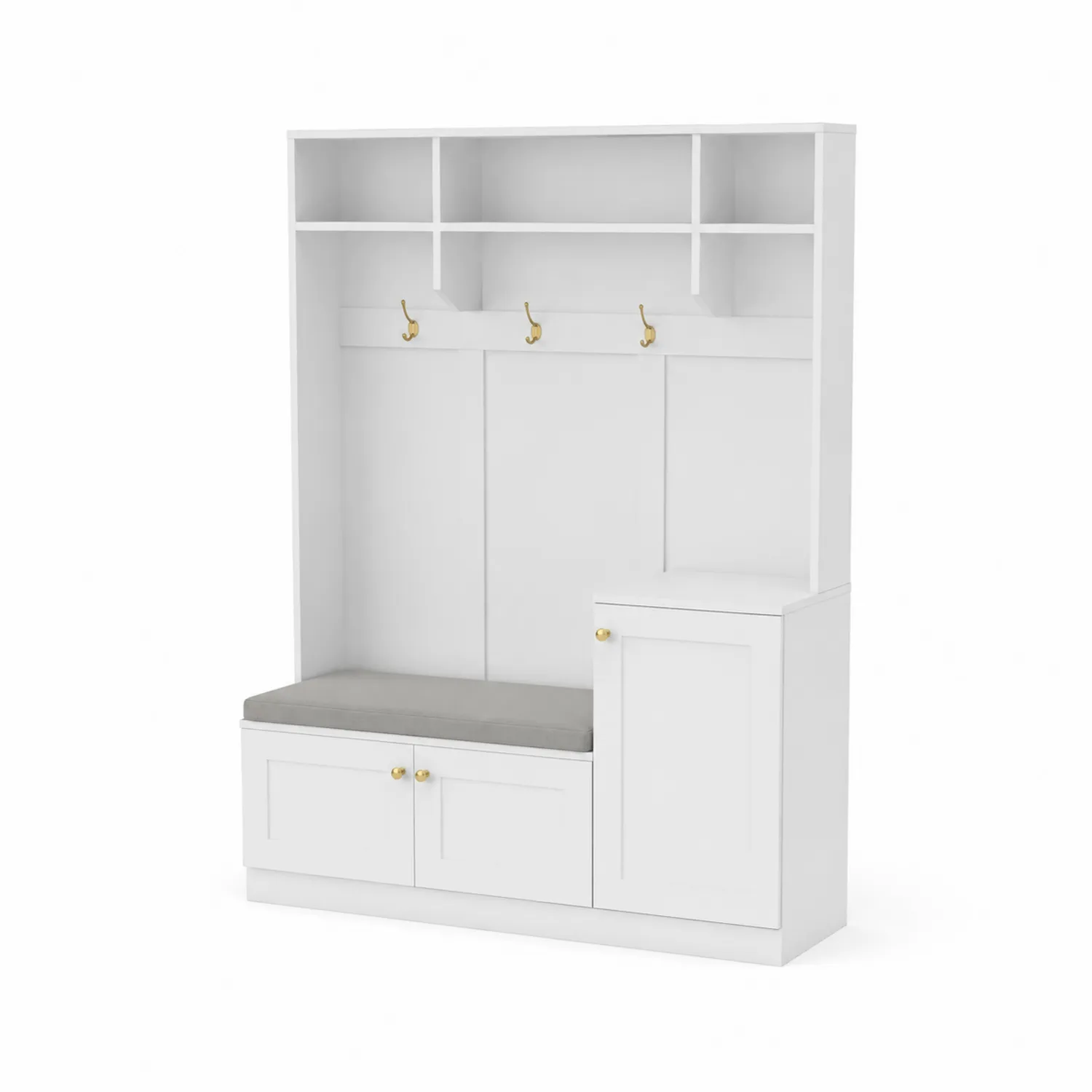 Conjunto de Perchero de Entrada con Banco y Almacenaje de MDF Blanco