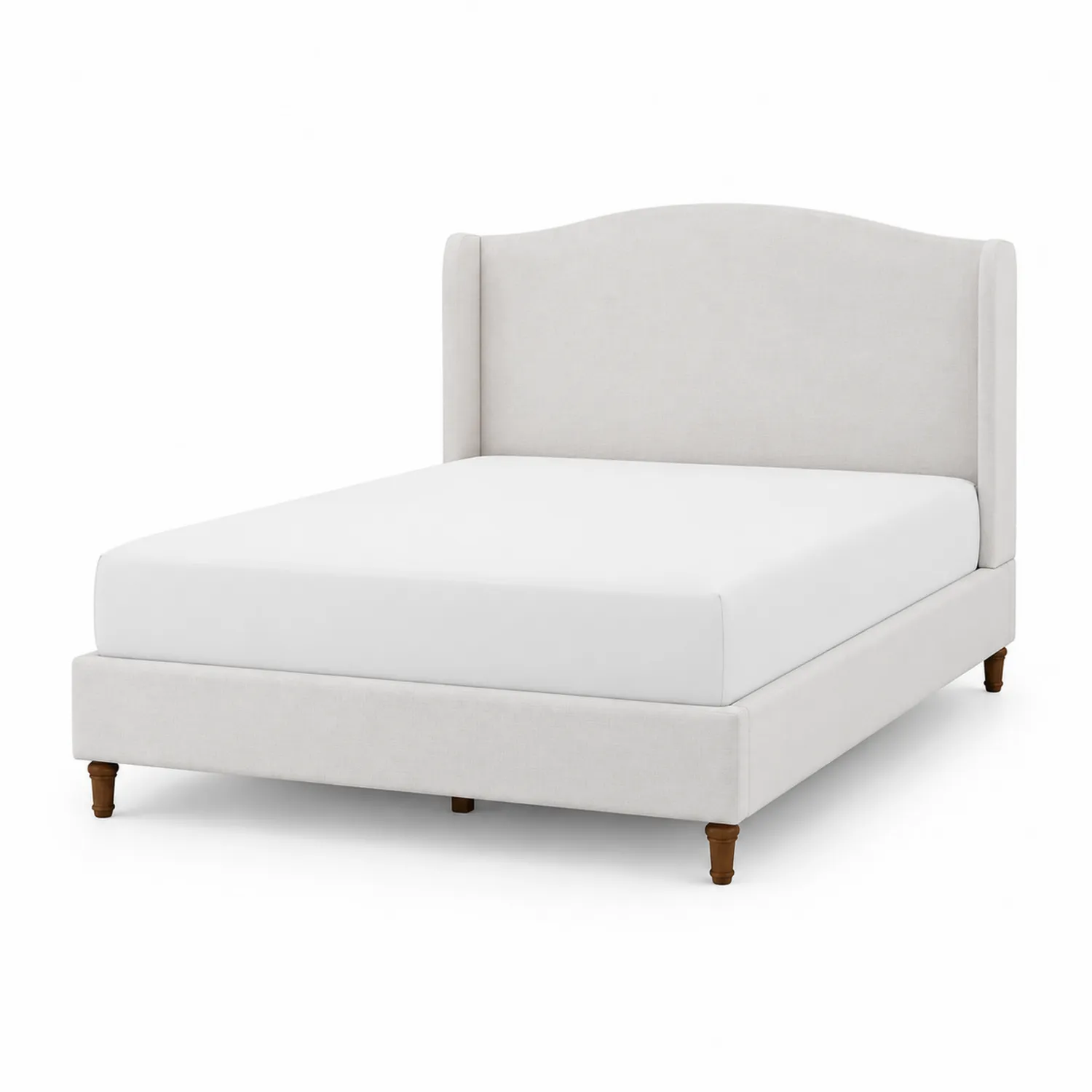 Cama tapizada en tela beige con cabecero alto 200x160 cm