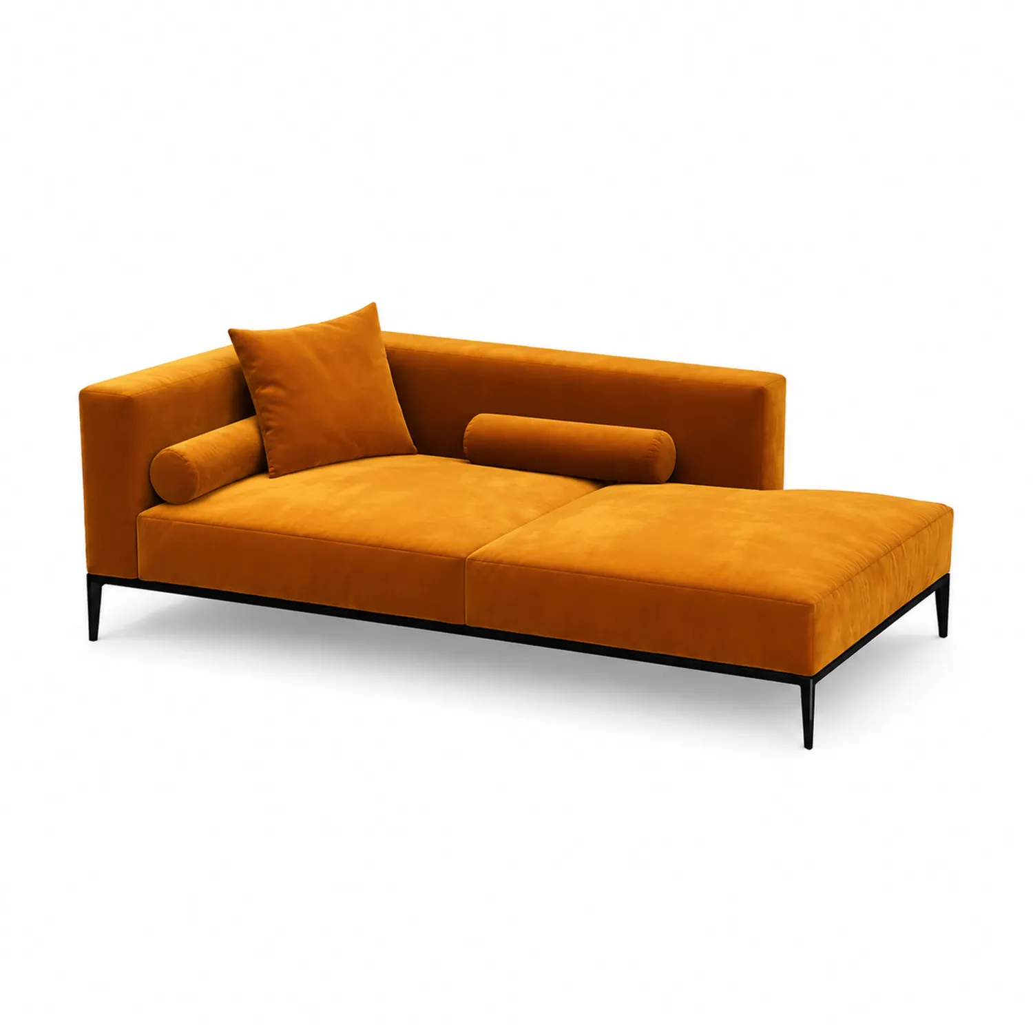 Sofá Chaise Longue de Terciopelo Naranja con Patas Metálicas