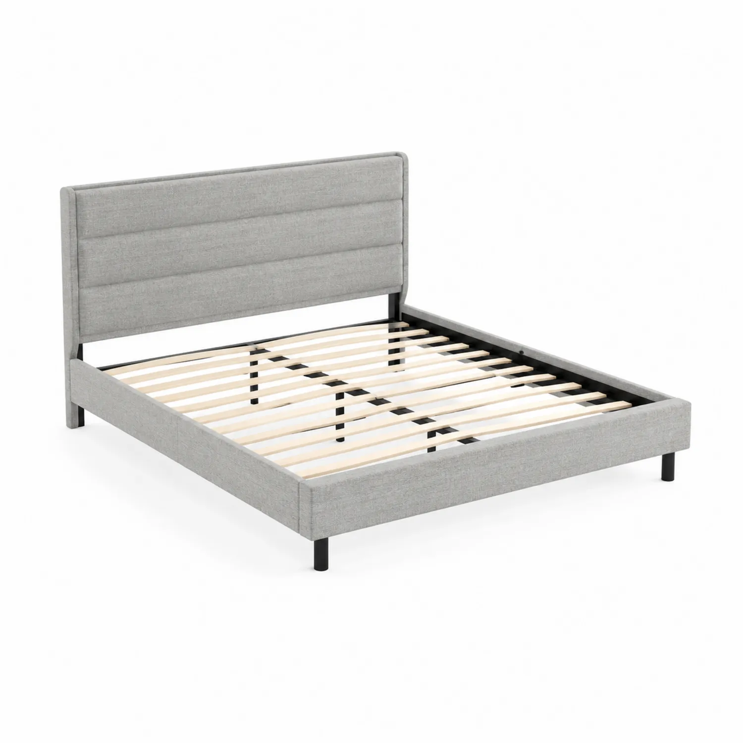 Cama de tela gris con cabecero 200x160 cm