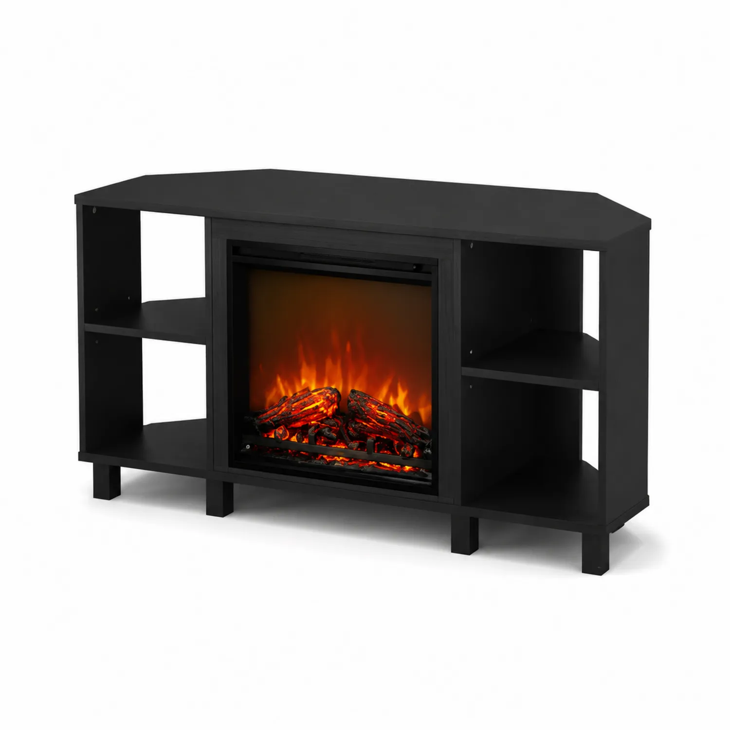 Estantería de Madera con Chimenea Eléctrica Negro 120x28x75 cm