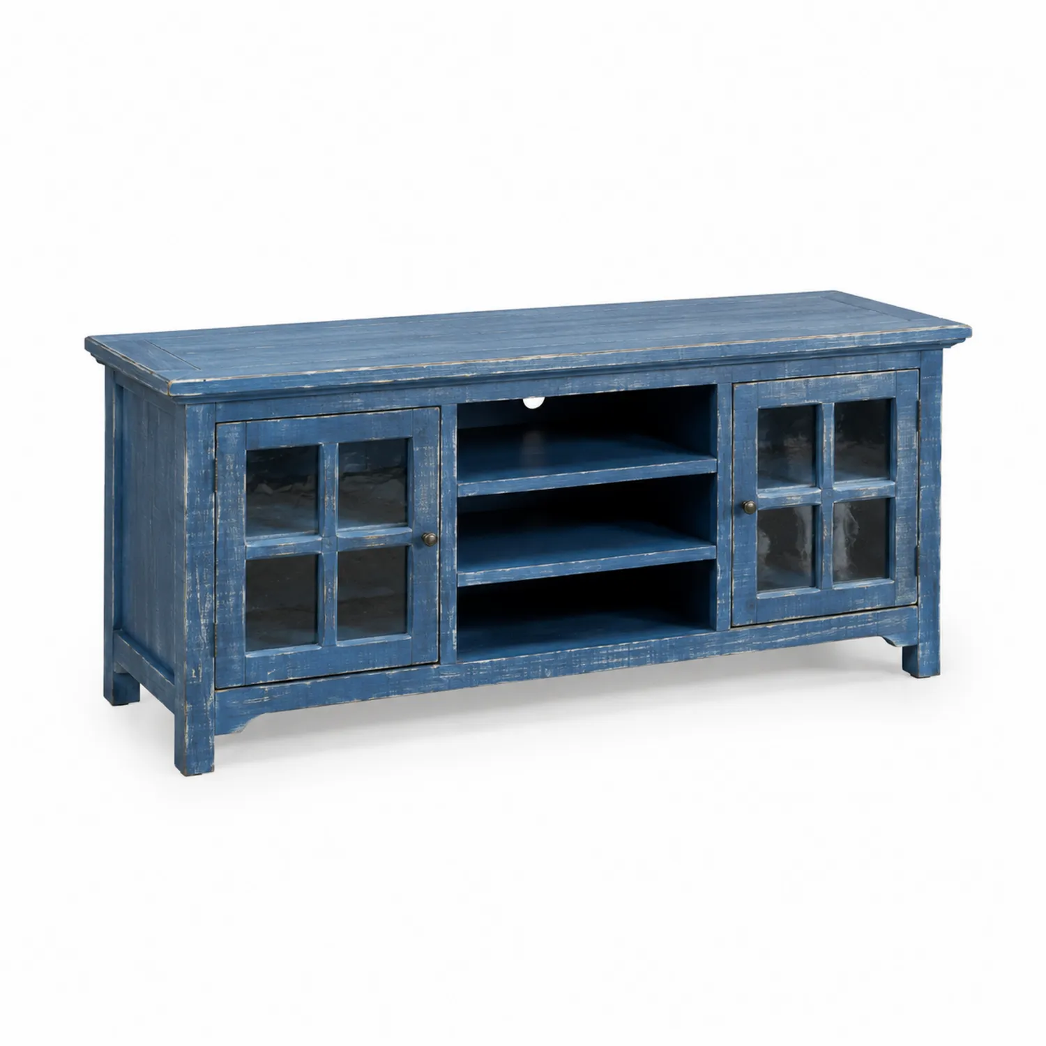 Mueble de TV de Madera y Vidrio Azul 140x40x50 cm