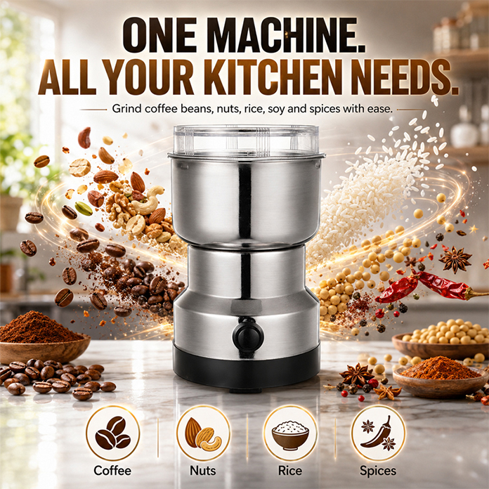 Portable Electric Grinder for Coffee Beans, Spices, Nuts & Grains – One-Touch Fast Grinding, Compact Kitchen Grinding Machine