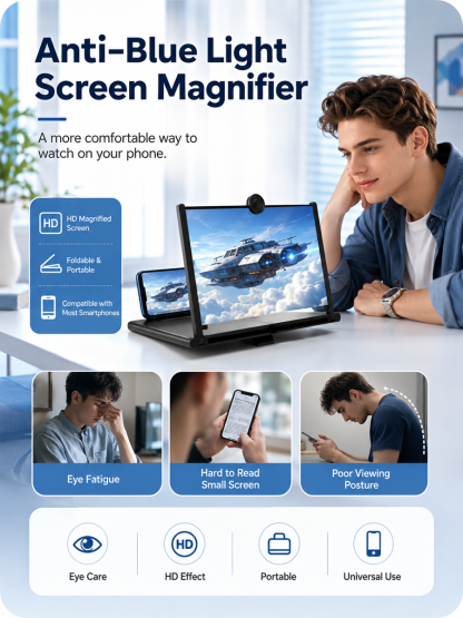 HD Large Screen Phone Magnifier | Foldable Anti-Blue Light Mobile Screen Amplifier for All Smartphones