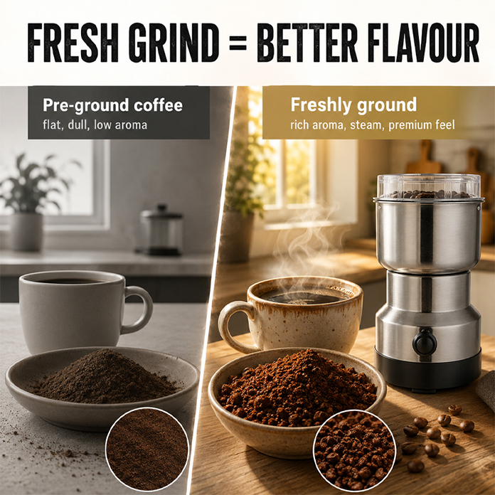 Portable Electric Grinder for Coffee Beans, Spices, Nuts & Grains – One-Touch Fast Grinding, Compact Kitchen Grinding Machine