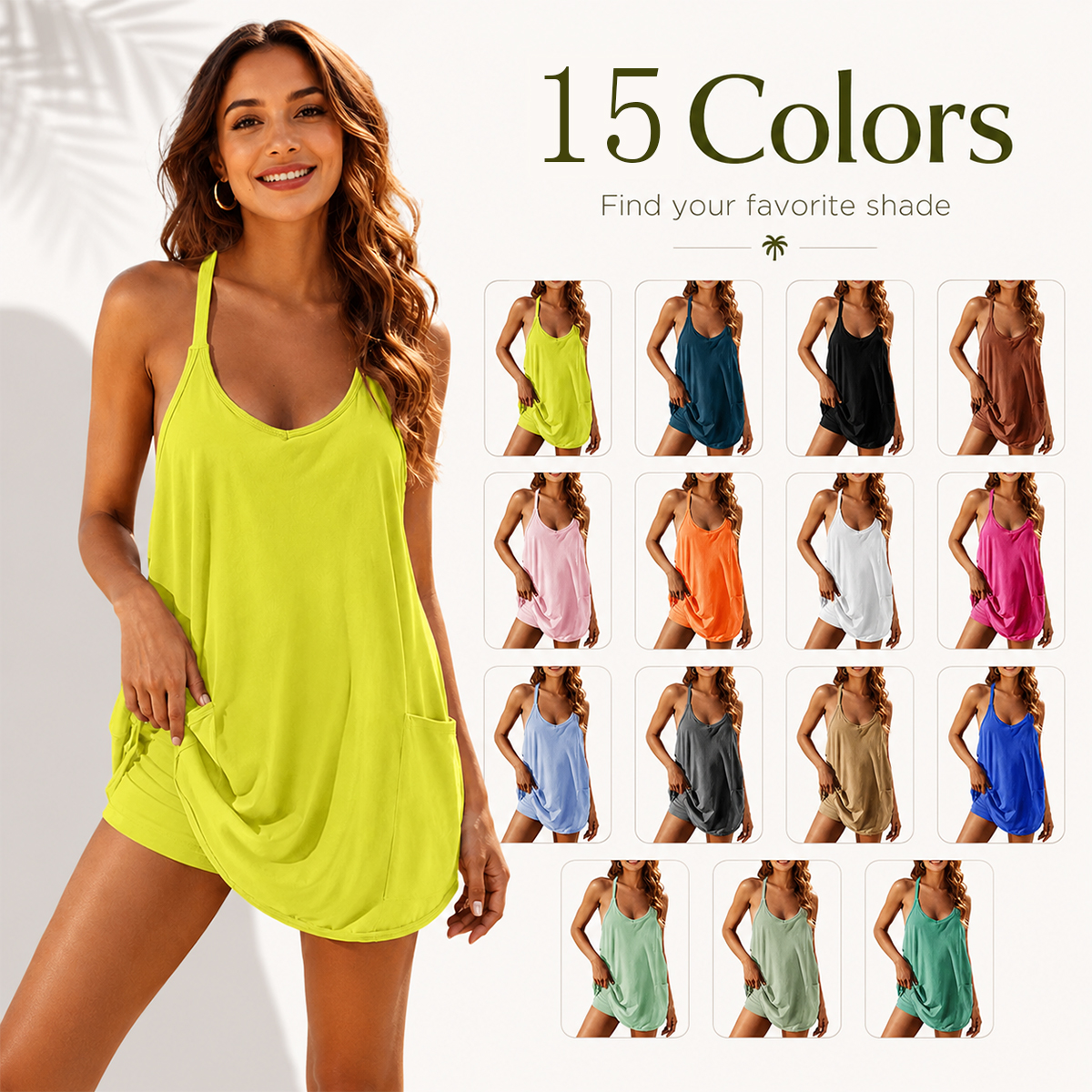 Women’s Casual Summer Dress with Built-in Shorts, Loose Fit Sleeveless Mini Dress with Pockets, Soft Stretch Fabric, Comfortable Everyday Outfit for Travel, Beach, Sports and Daily Wear