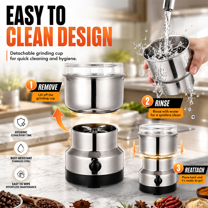 Portable Electric Grinder for Coffee Beans, Spices, Nuts & Grains – One-Touch Fast Grinding, Compact Kitchen Grinding Machine