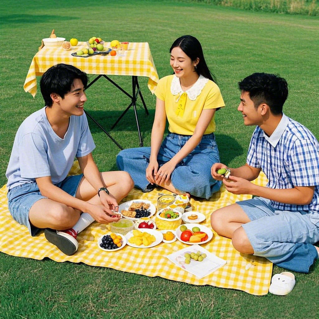 Portable yellow and white checkered disposable picnic mat for outdoor cooking, picnics, camping, moisture-proof mats, tent mats, tablecloths