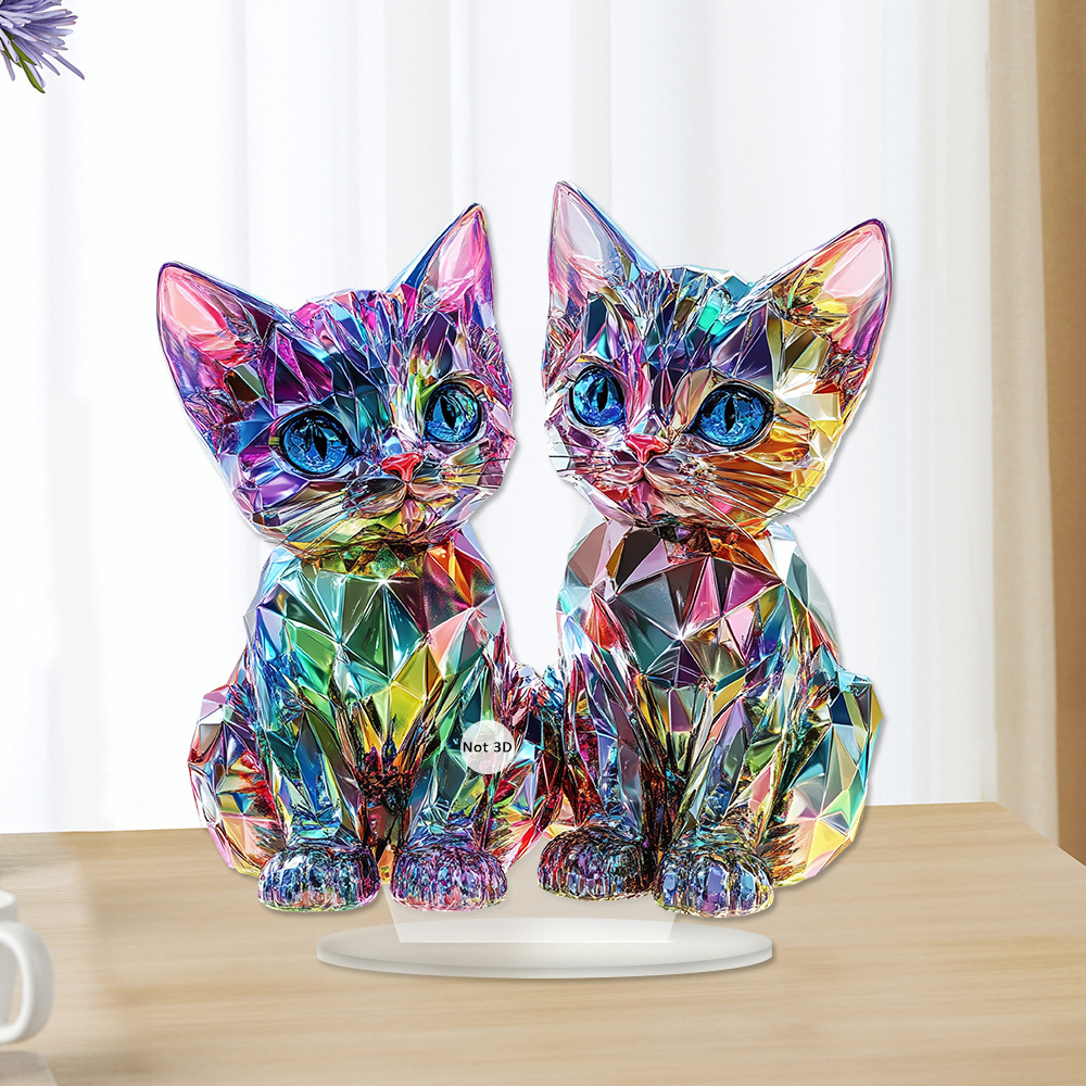 Cross-border colorful two kittens home living room study acrylic collectible desktop ornaments and gifts