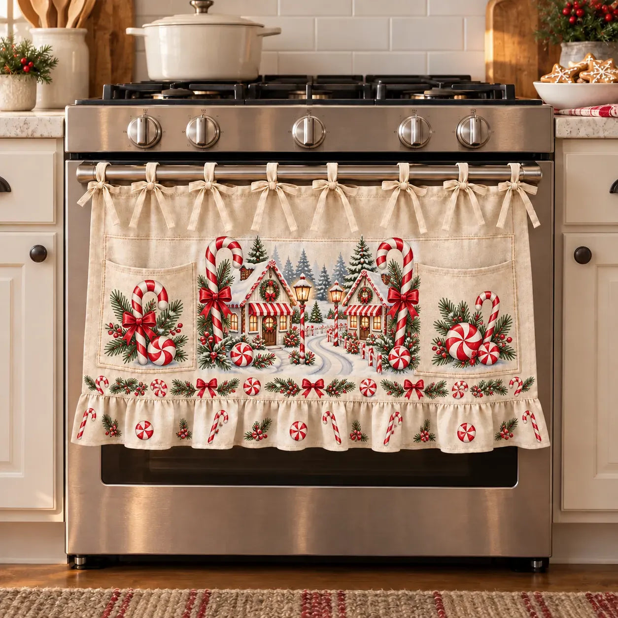 ⏳ Last Day 50% OFF – 🎄 Christmas Kitchen Tie-On Skirt | Festive Holiday Designs with Pockets & Ruffled Trim ✨