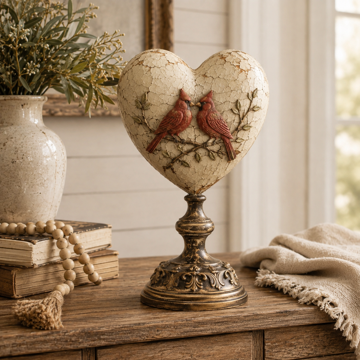 ❤️Vintage Distressed Heart Pedestal Sculpture