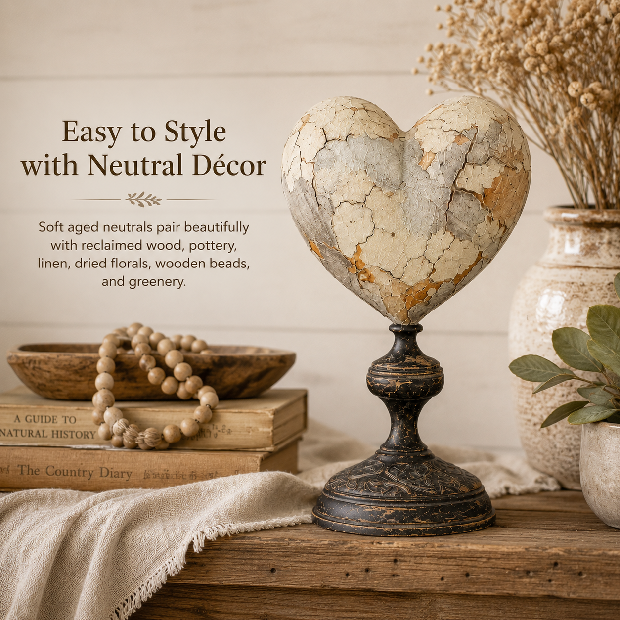 ❤️Vintage Distressed Heart Pedestal Sculpture
