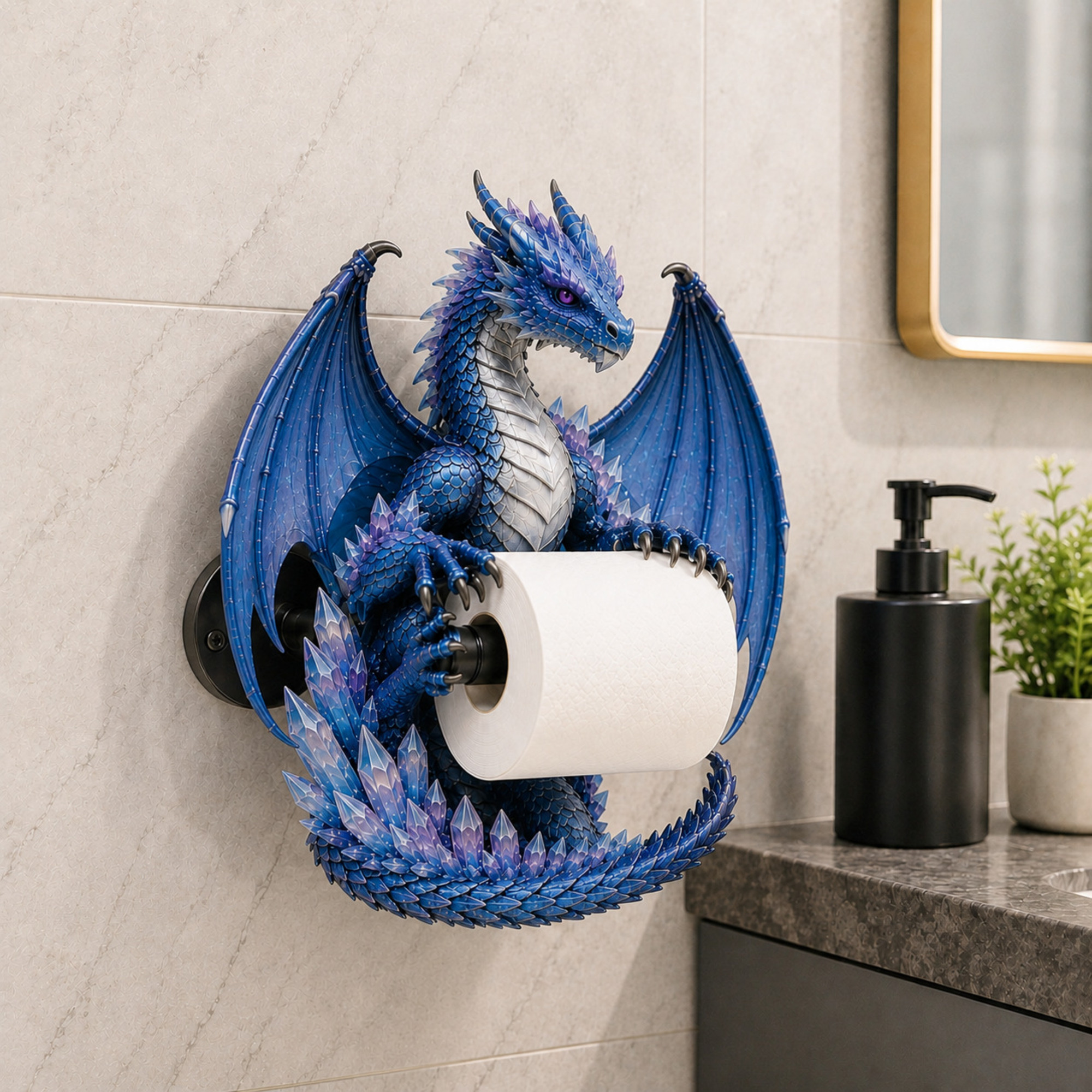 Blue crystal dragon wall-mounted toilet paper holder