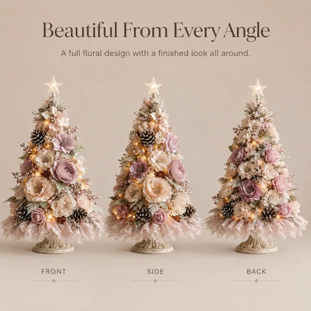 🌸🌲Blush Bloom Pre-Lit Floral Christmas Tree