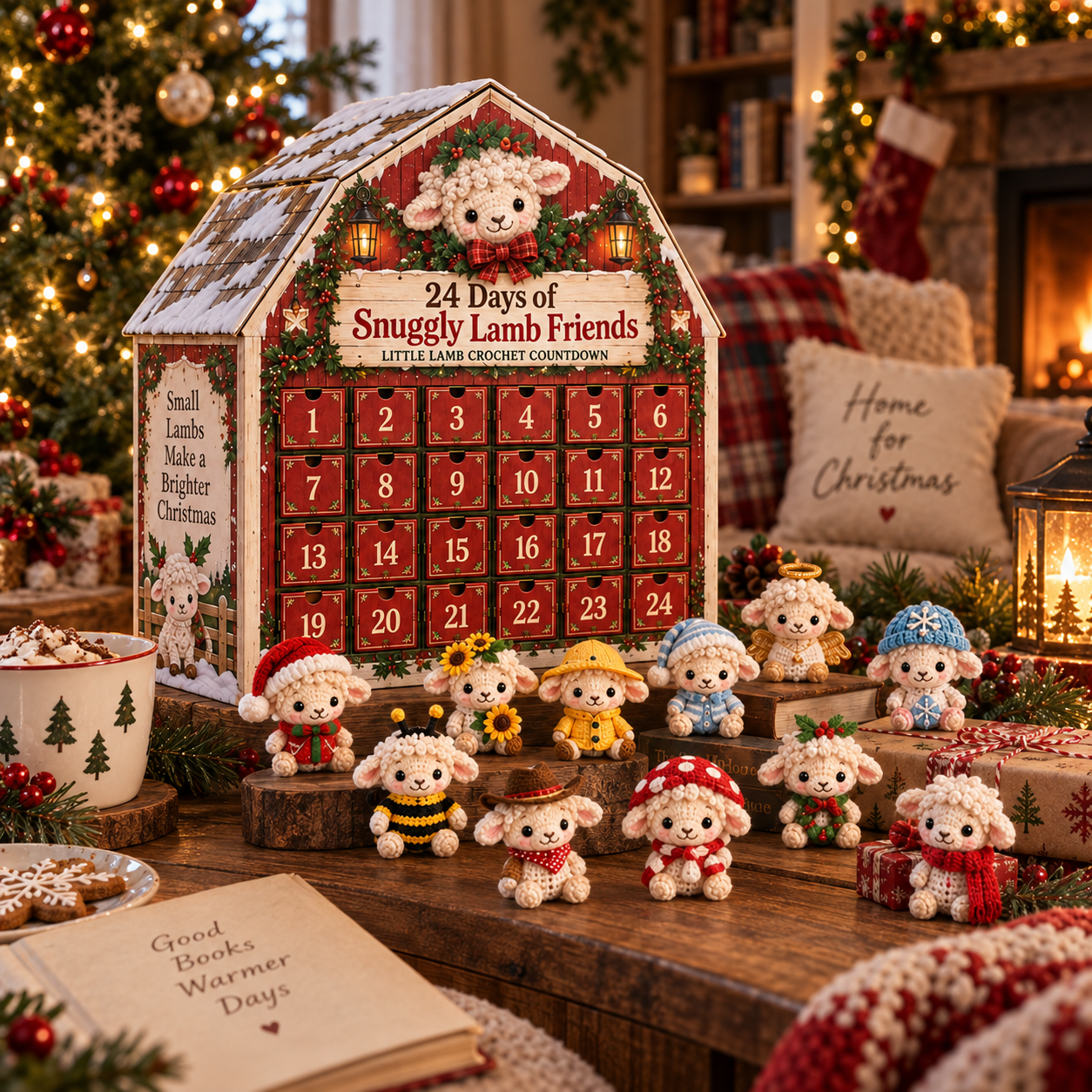 Snuggly Lamb Friends Advent Calendar in a cozy Christmas home
