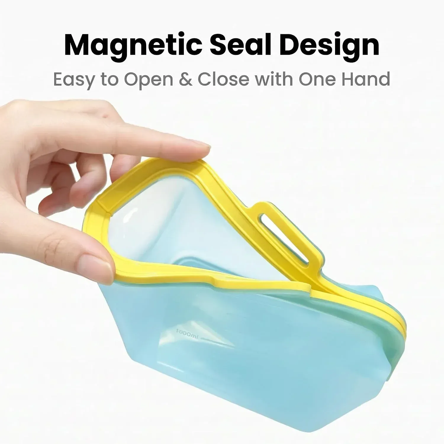 Magnetic closure on reusable silicone food storage bag