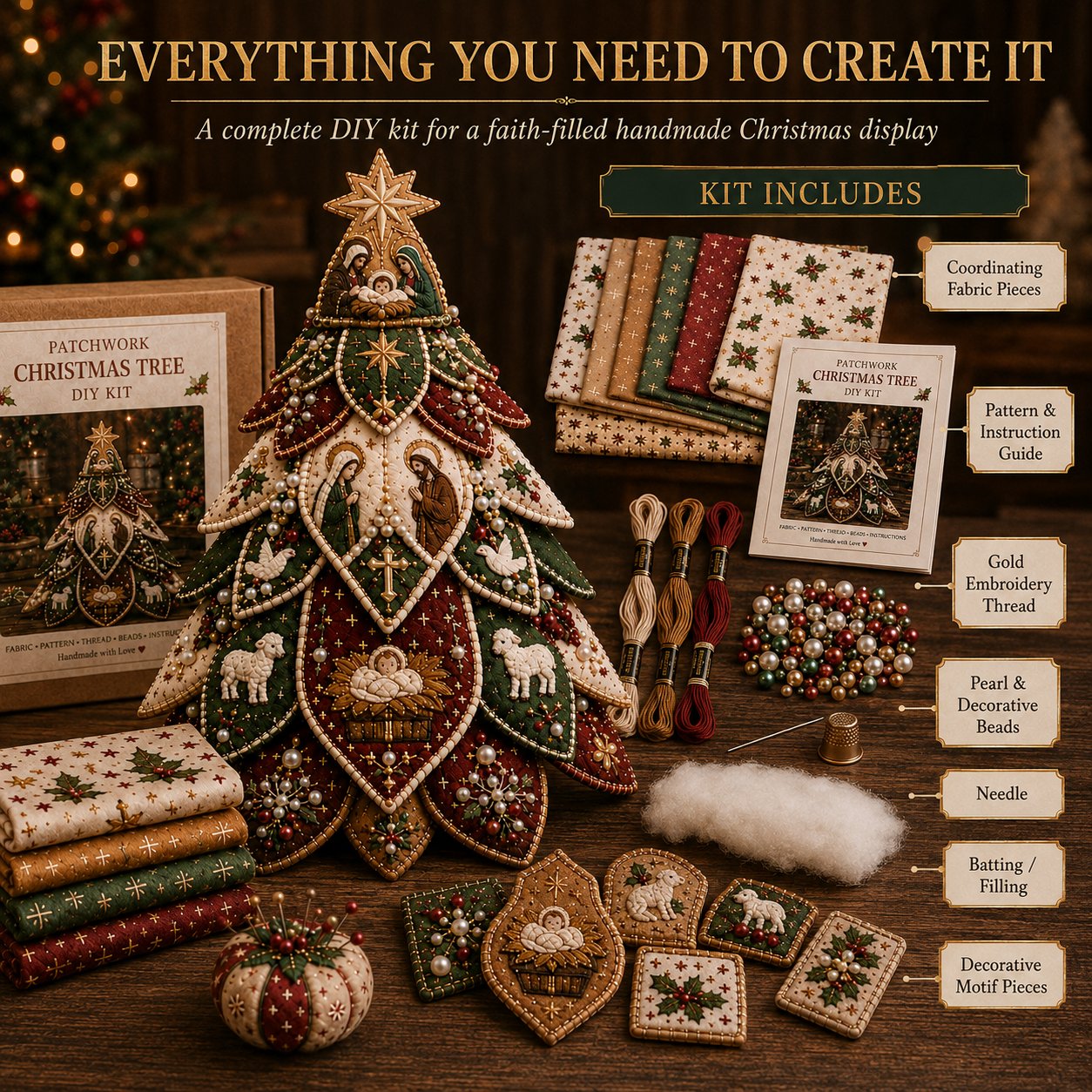 🔥LAST DAY 49% OFF - ✝️Religious-Themed Beaded & Quilted Christmas Tree DIY Kit