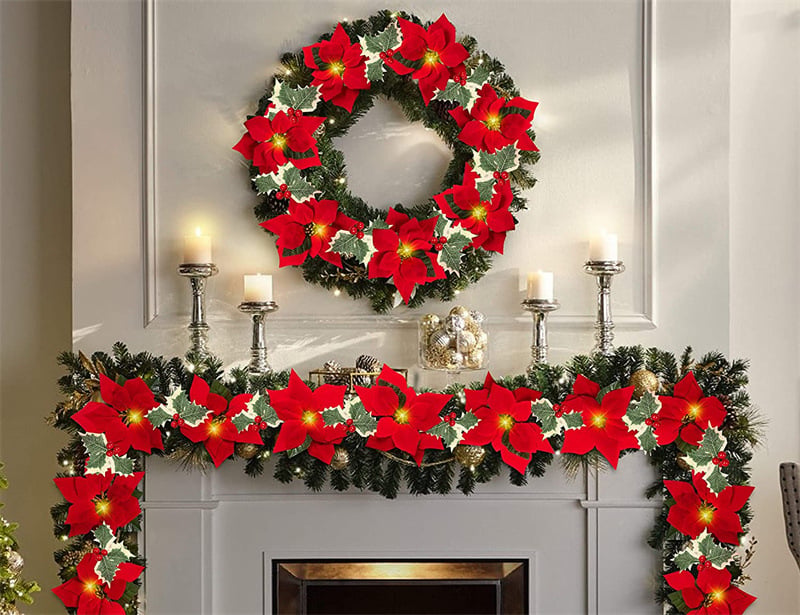 Classic red poinsettia Christmas garland design