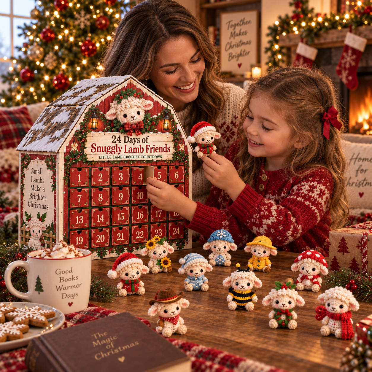 Family enjoying the Snuggly Lamb Friends Advent Calendar