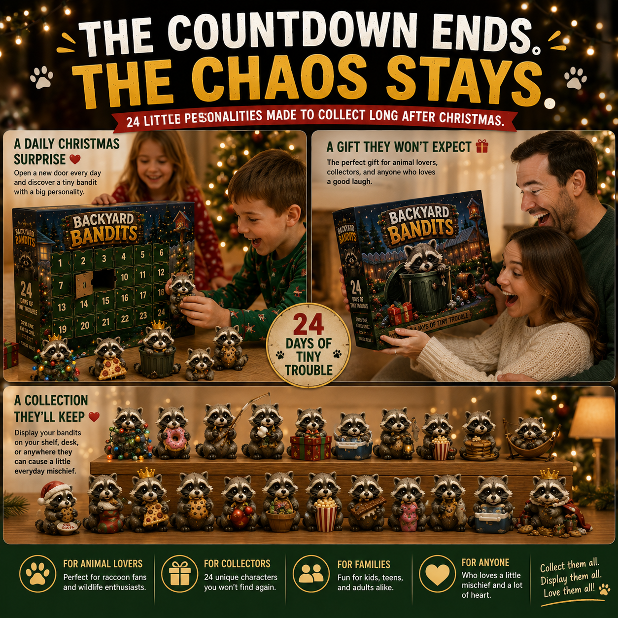 Backyard Bandits raccoon advent calendar gift and display