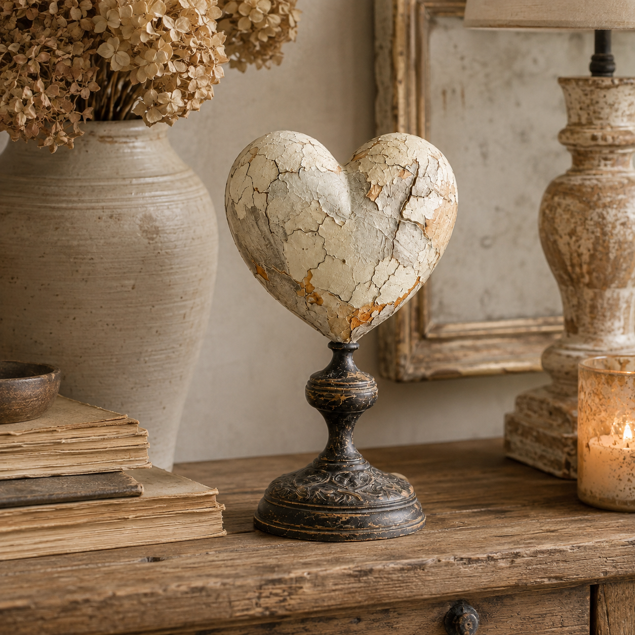 ❤️Vintage Distressed Heart Pedestal Sculpture