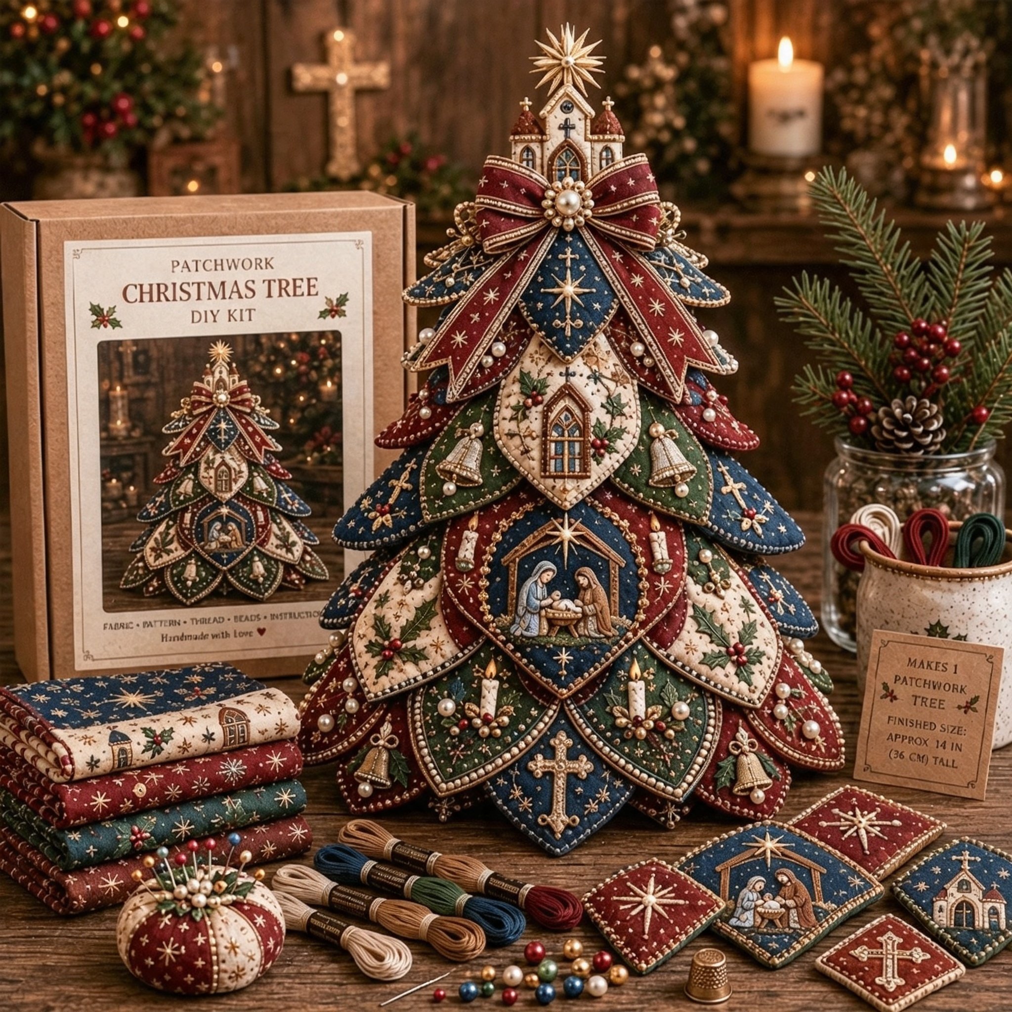 🔥LAST DAY 49% OFF - ✝️Religious-Themed Beaded & Quilted Christmas Tree DIY Kit