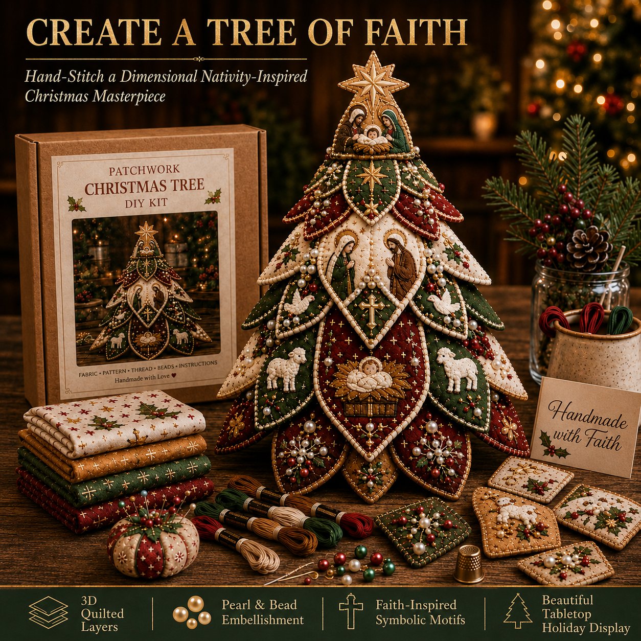 🔥LAST DAY 49% OFF - ✝️Religious-Themed Beaded & Quilted Christmas Tree DIY Kit
